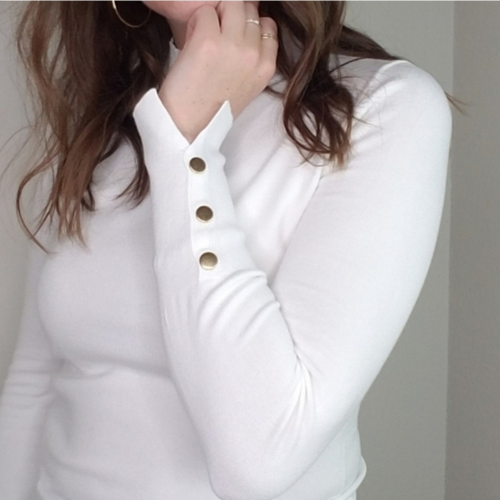 LA MIEL White Mock Neck Slim Fit  Long Sleeve Knit - Picture 4 of 7